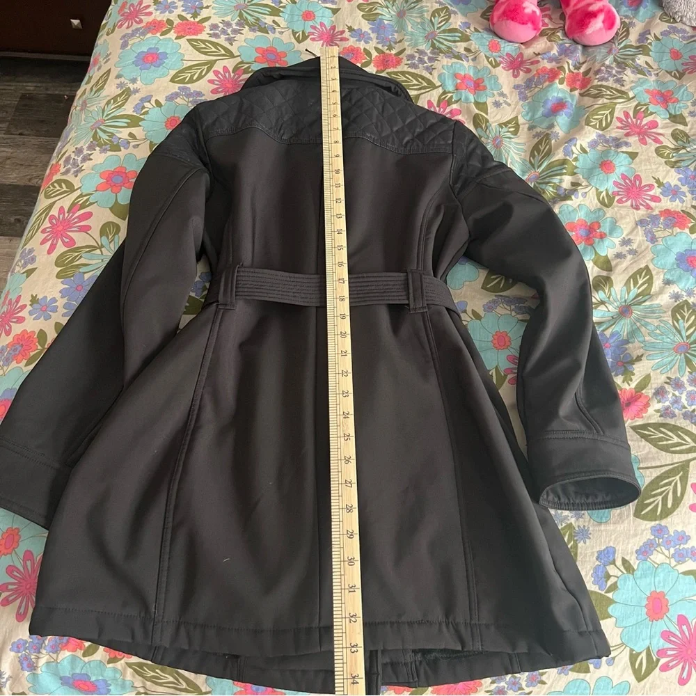 MICHAEL Michael Kors Black lined winter Trench Coat with Gold Accents - Picture 11 of 12